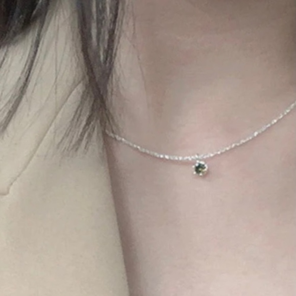 Simulated Emerald CZ Necklace – 14K Gold Plated 925 Silver, Dainty Round Pendant - Picture 8 of 11